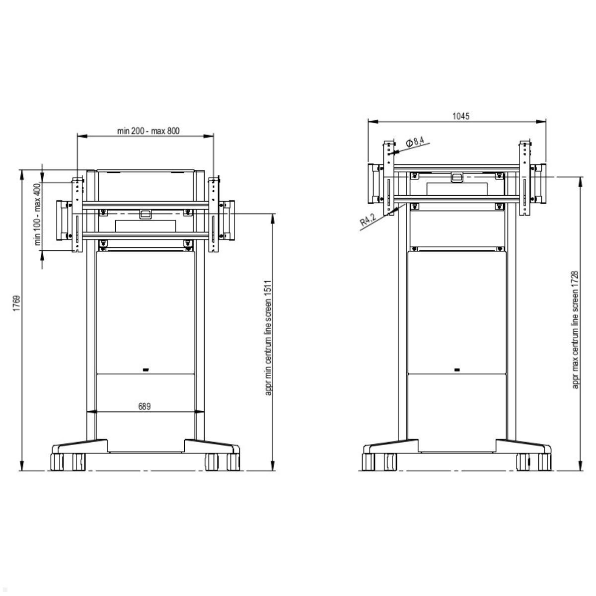 SMS Presence Mobiler Monitorständer bis 84 Zoll / 120 kg / Höhe 1650 mm (C5-31U005-2-A-0) technische Zeichnung