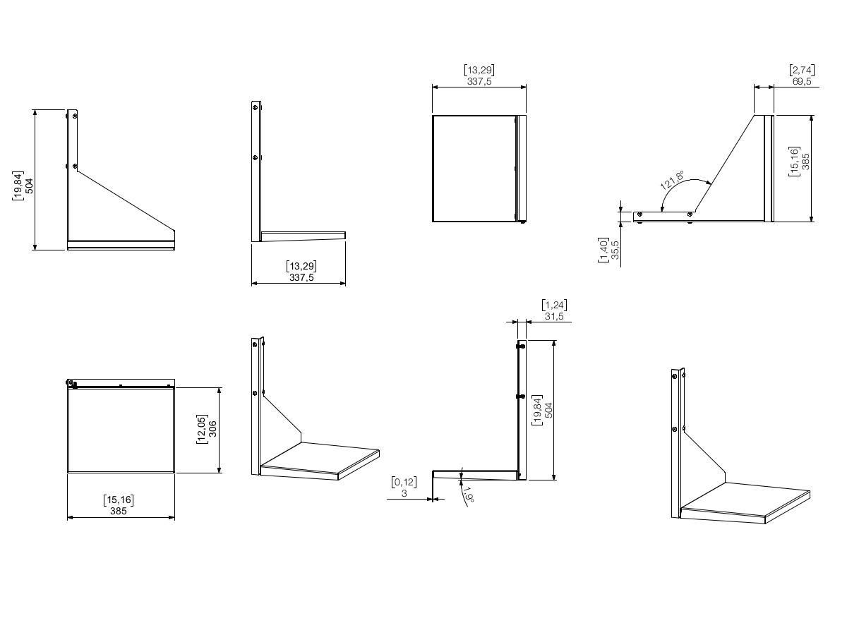 SMS Zubehör Func Side Shelf Laptop / Notebook Ablage (C220007-1A), schwarz technische Zeichnung