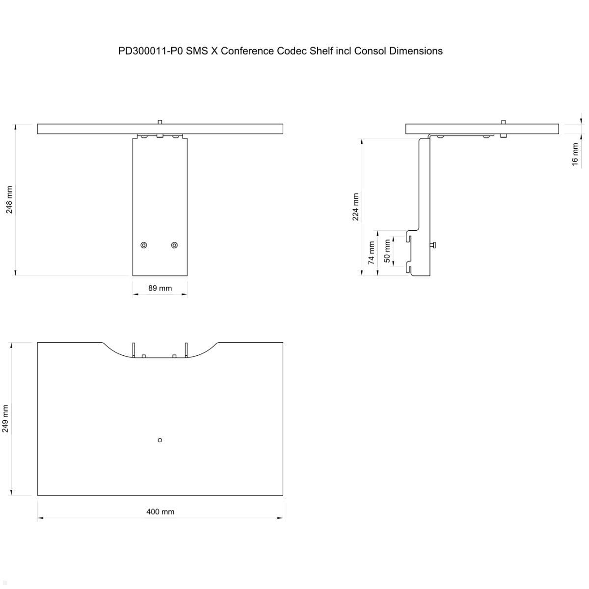 SMS Zubehör X FH Codec Ablage für Videokonferenz (PD300011-P0), technische Zeichnung