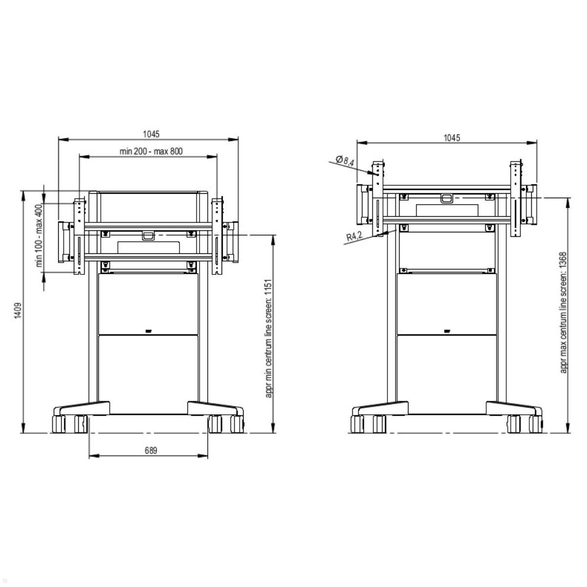 SMS Presence Mobiler Monitorständer bis 84 Zoll / 120 kg (C5-31U003-2-A-0) technische Zeichnung