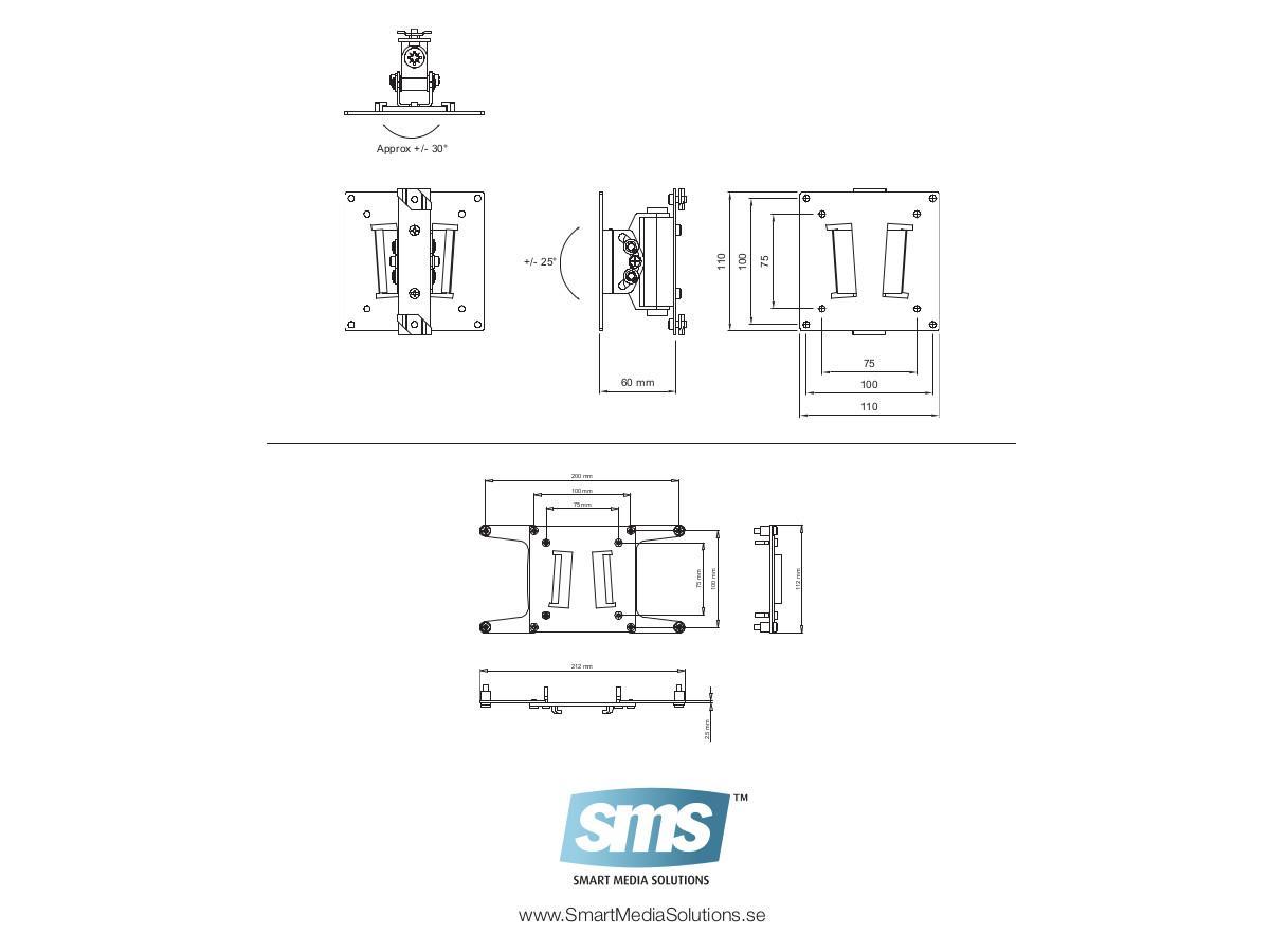 SMS Zubehör Flatscreen L ST Kit VESA bis 200x100 (FS040011) technische Zeichnung