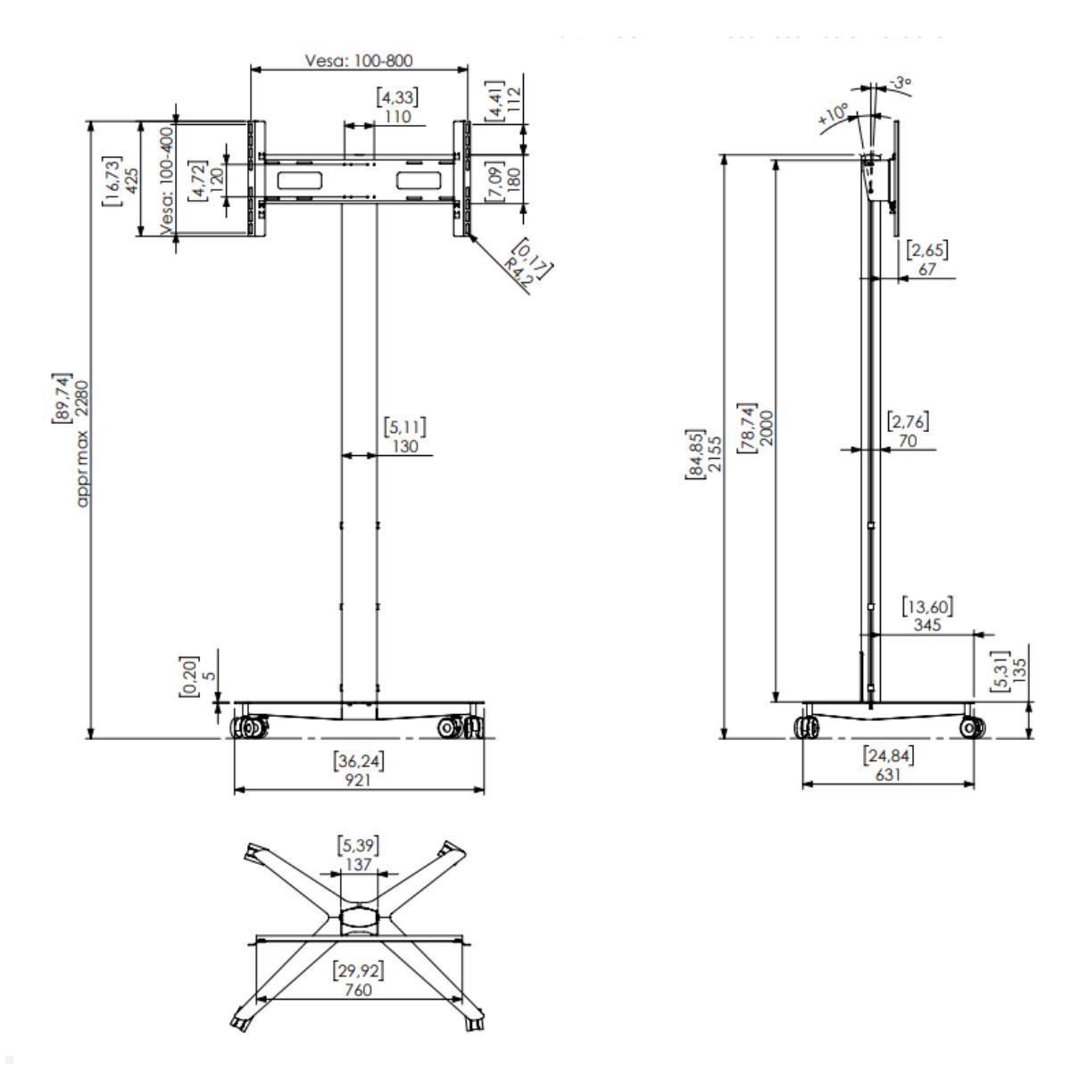 SMS Icon FH MT 2000 mobiler Monitorständer EU (K12-027-EU-7), Skizze