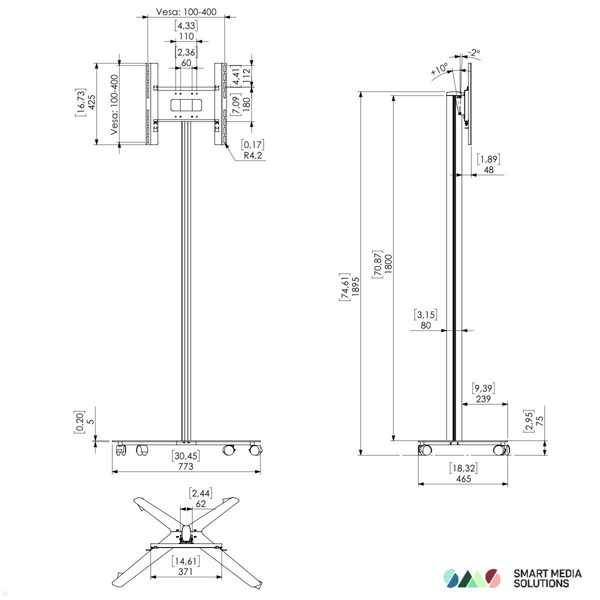 SMS Messekit mobiler Monitorständer Icon FM MT 1800 (2-teilig) + Transportcase, Skizze 2