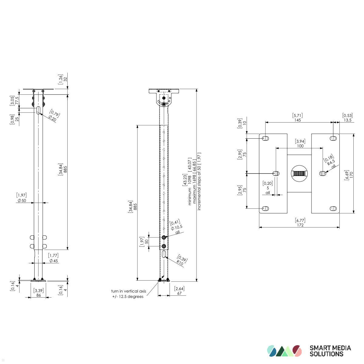 SMS Func Ceiling TM Monitor Deckenhalterung für Casing, grau (02-118-2) technische Zeichnung