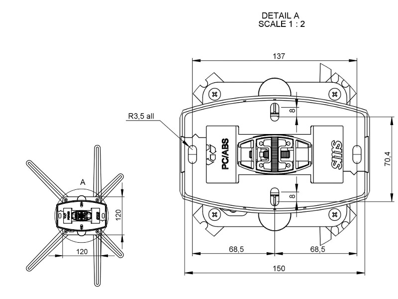 SMS Beamer Deckenhalterung CM V 385-535mm weiß (PP120001) Zeichnung